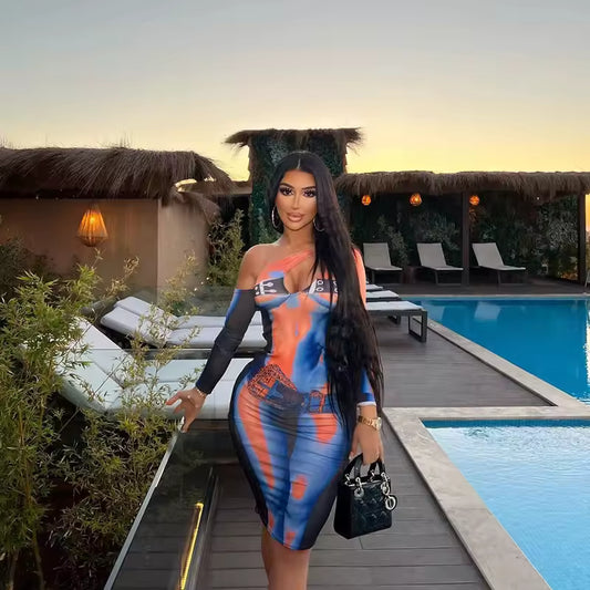 Kinetic Wave Print Sheath Dress - Streetwear Boulevard