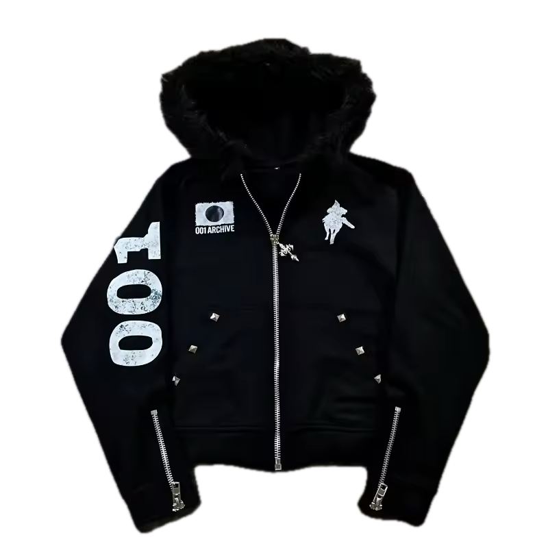 100 Archive Fur-Trim Zip-Up Jacket - Streetwear Boulevard