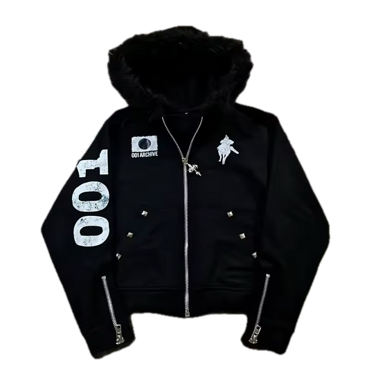 100 Archive Fur-Trim Zip-Up Jacket - Streetwear Boulevard