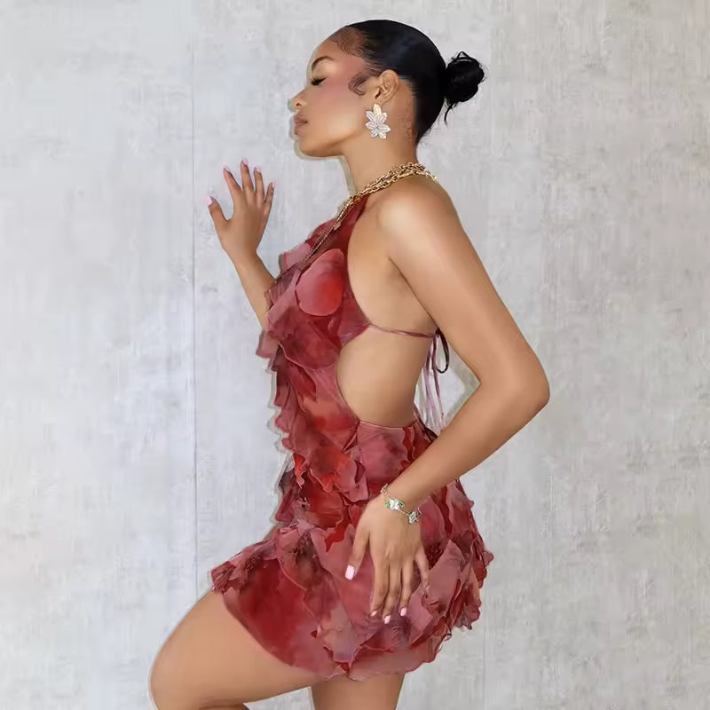 Petal Ruffle Halter Mini Dress