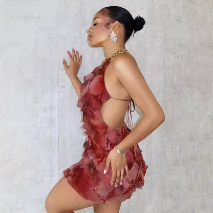 Petal Ruffle Halter Mini Dress