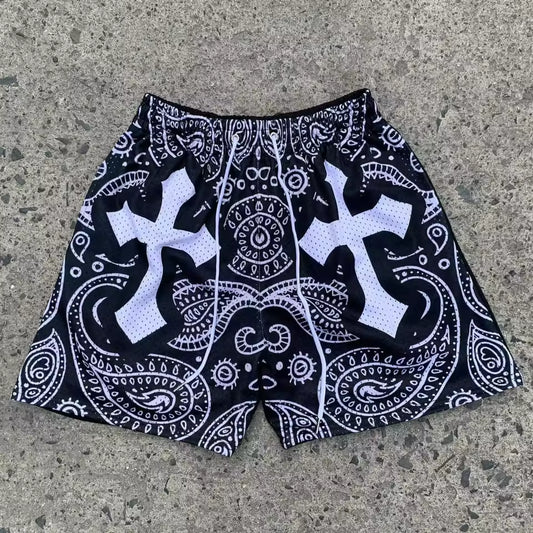Paisley Cross Mesh Shorts - Streetwear Boulevard