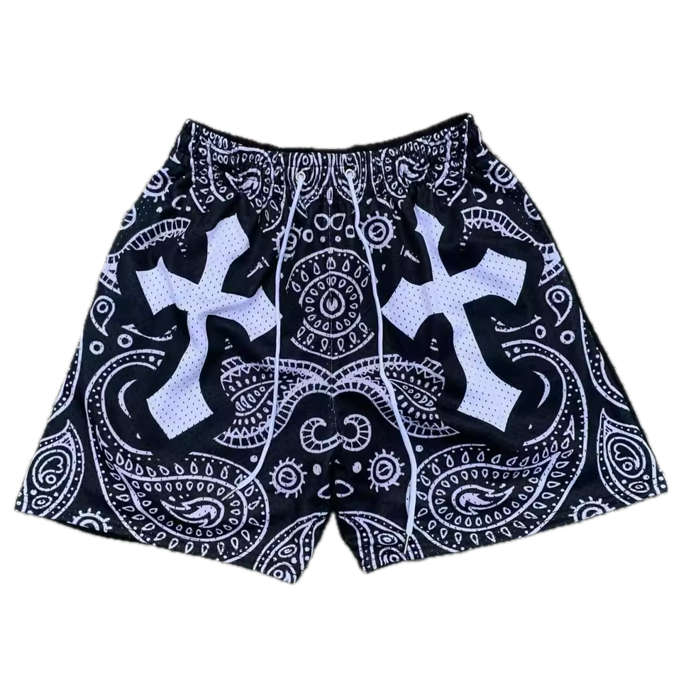Paisley Cross Mesh Shorts - Streetwear Boulevard