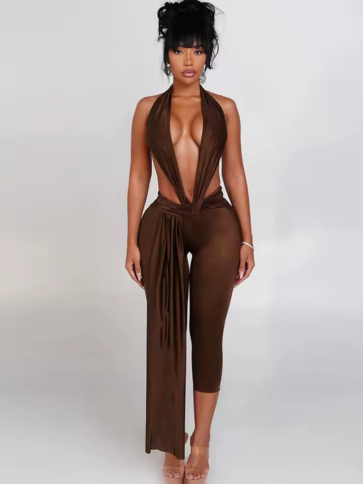 Halter Plunge Drape Jumpsuit