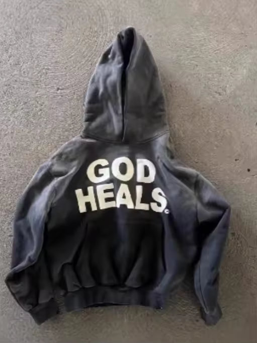 Vintage "God Heals" Washed Hoodie - Streetwear Boulevard