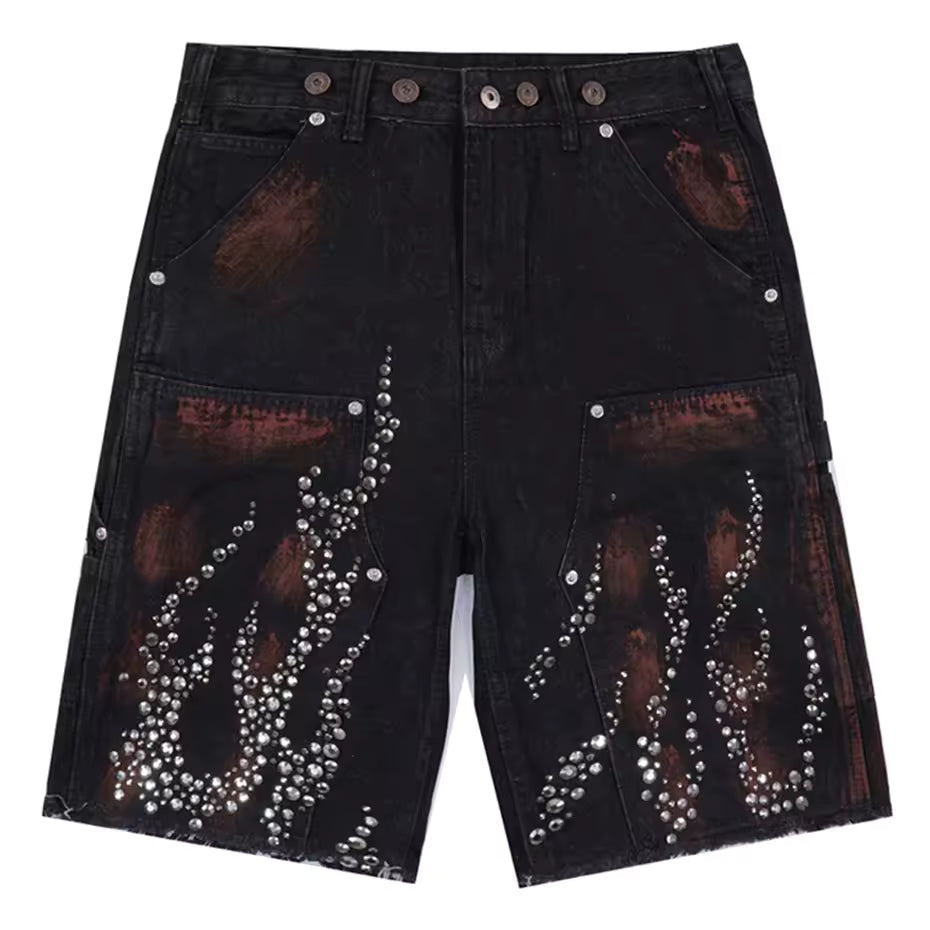 Chrome Flame Studded Jorts - Streetwear Boulevard