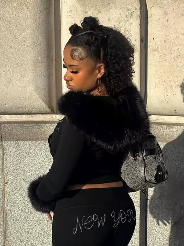 Midnight Luxe Fur-Trimmed Crop Zip-Up
