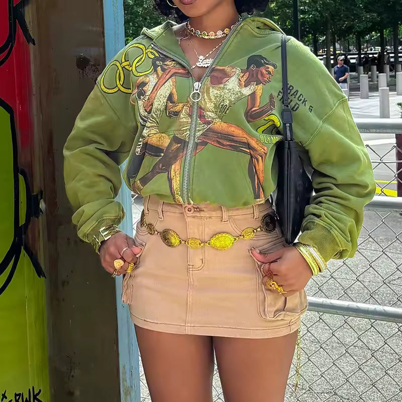 Olive Green Track & Field Cropped Jacket