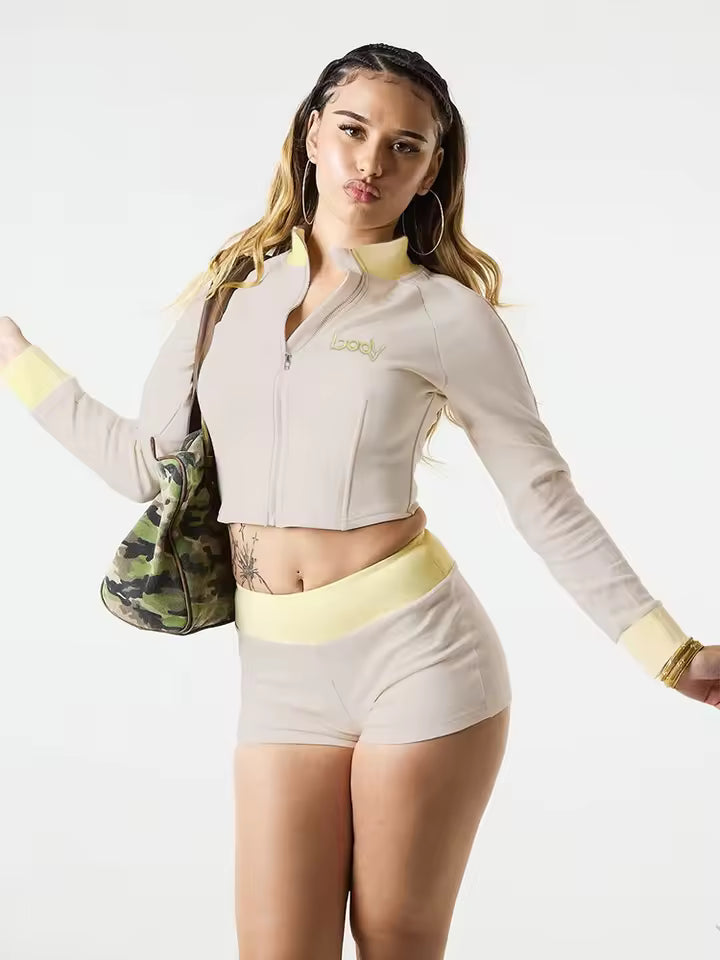 The "Body" Script Zip-Up Short Set