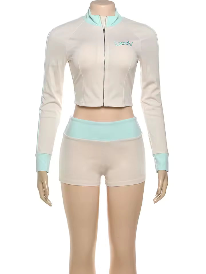 The "Body" Script Zip-Up Short Set