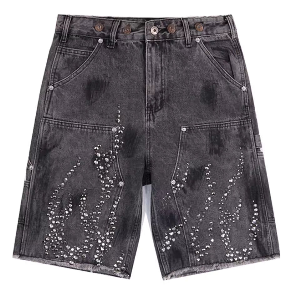 Chrome Flame Studded Jorts - Streetwear Boulevard