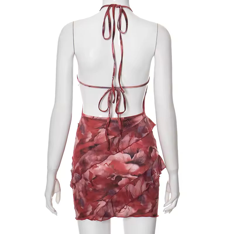 Petal Ruffle Halter Mini Dress