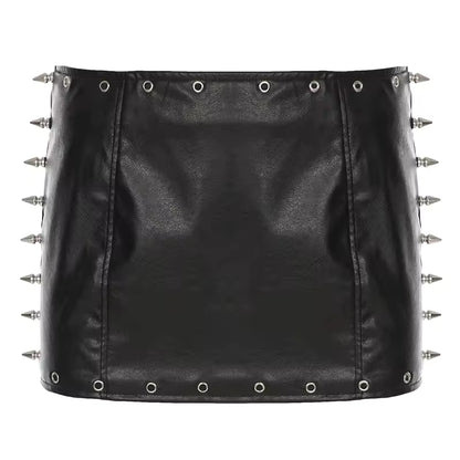 Studded & Grommet Mini Skirt - Streetwear Boulevard