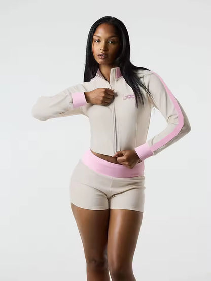 The "Body" Script Zip-Up Short Set
