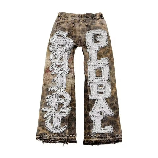 SAINTS Animal Print Embroidered Jeans - Streetwear Boulevard
