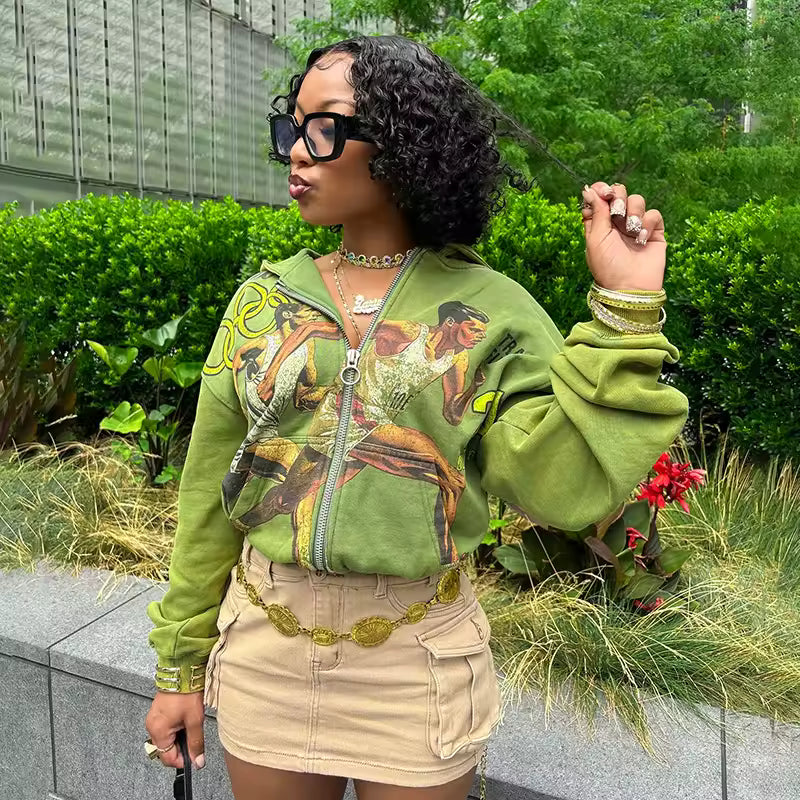 Olive Green Track & Field Cropped Jacket