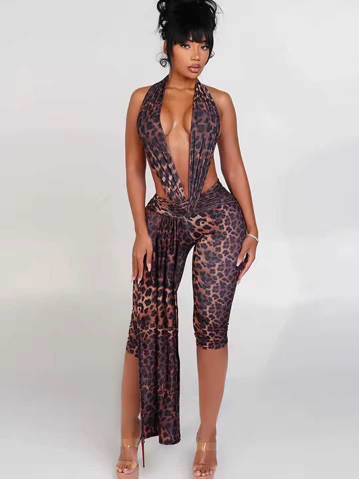 Halter Plunge Drape Jumpsuit