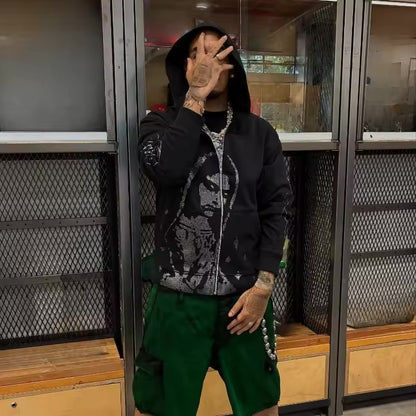 Heaven Sent Rhinestone Zip-Up - Streetwear Boulevard