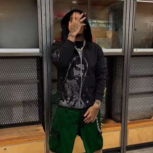 Heaven Sent Rhinestone Zip-Up - Streetwear Boulevard