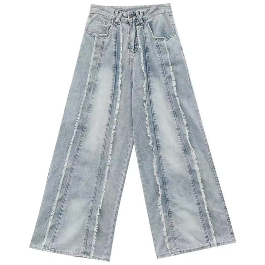 Frayed Seam Wide-Leg Jeans - Streetwear Boulevard