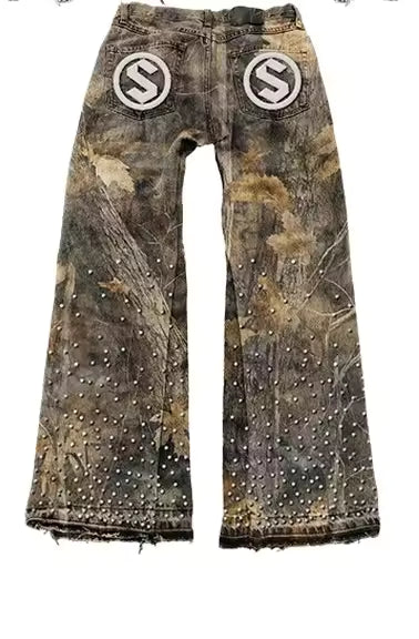 SAINT Studded Camo Jeans - Streetwear Boulevard