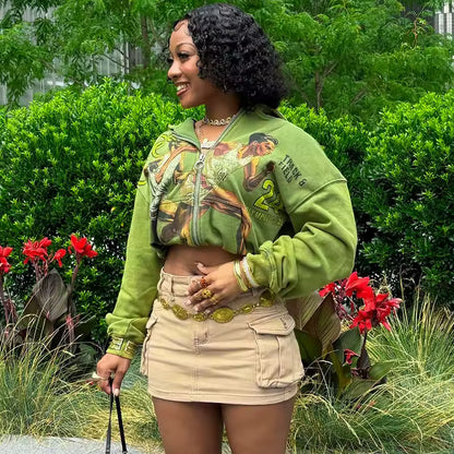 Olive Green Track & Field Cropped Jacket