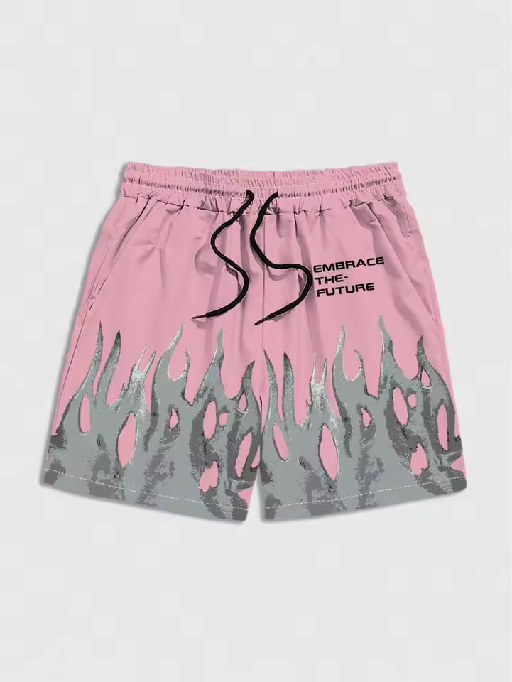 "Embrace The Future" Flame Shorts - Streetwear Boulevard