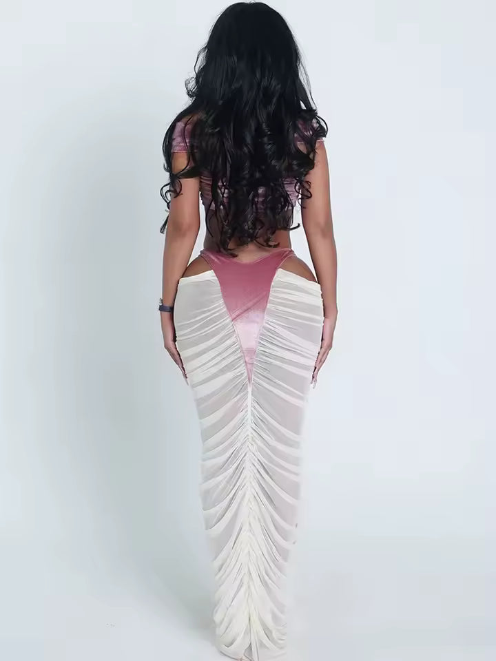 The Velvet Siren Ruched Two-Piece Maxi Set - Streetwear Boulevard