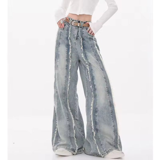 Frayed Seam Wide-Leg Jeans - Streetwear Boulevard
