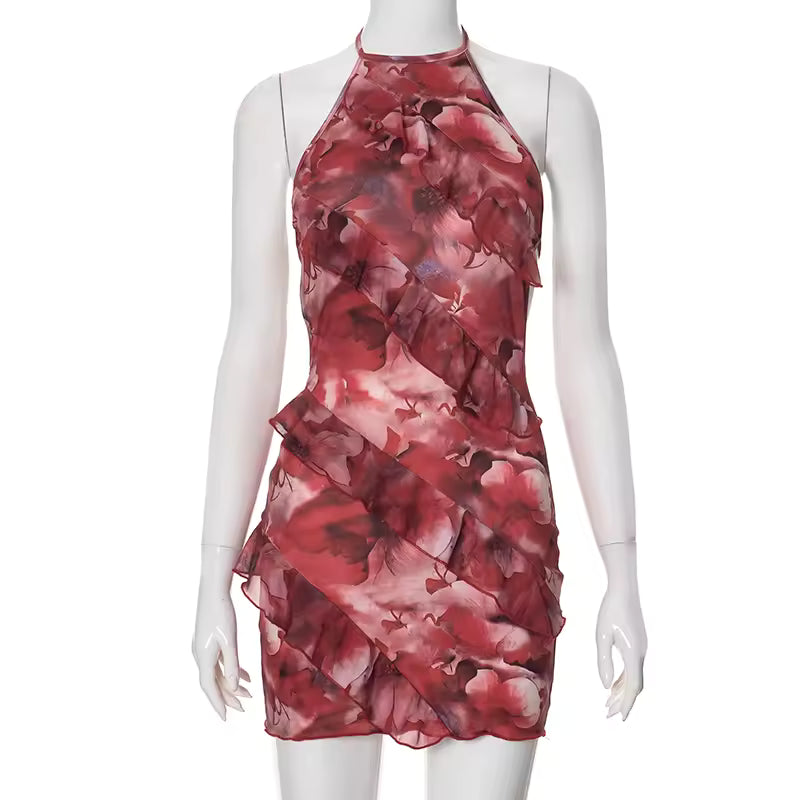 Petal Ruffle Halter Mini Dress