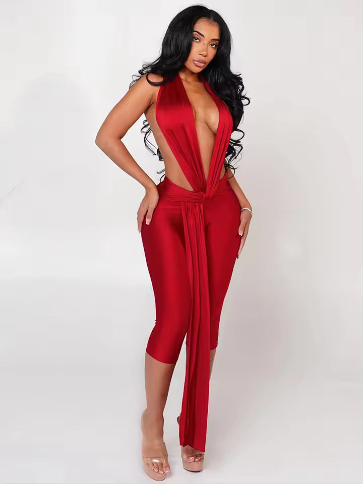Halter Plunge Drape Jumpsuit