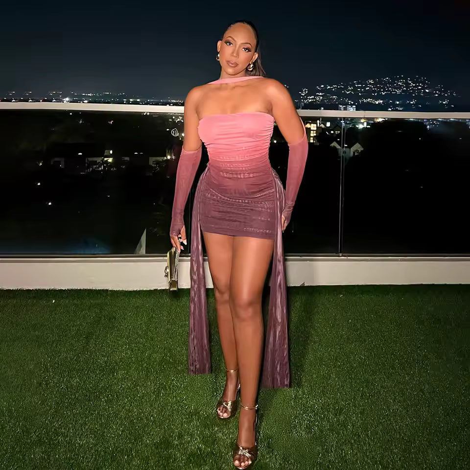 Ombré Cascade Strapless Dress