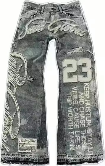 SAINT GLOBAL Embroidered Jeans - Streetwear Boulevard