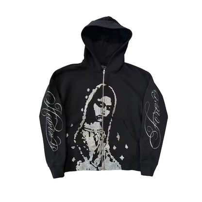 Heaven Sent Rhinestone Zip-Up - Streetwear Boulevard