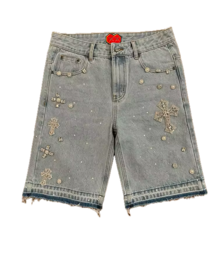 Genuine Cross Rhinestone Shorts - Streetwear Boulevard