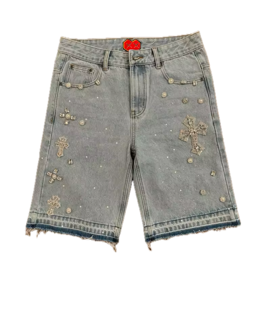 Genuine Cross Rhinestone Shorts - Streetwear Boulevard