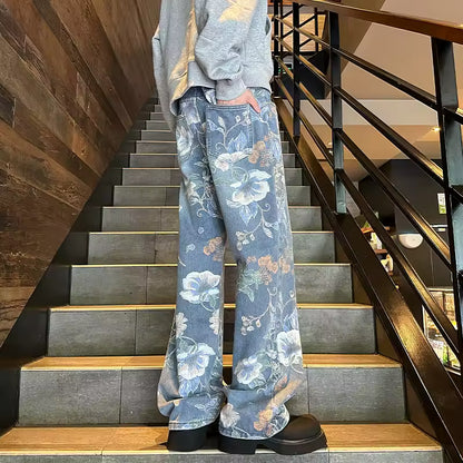 Floral Print Baggy Jeans - Streetwear Boulevard