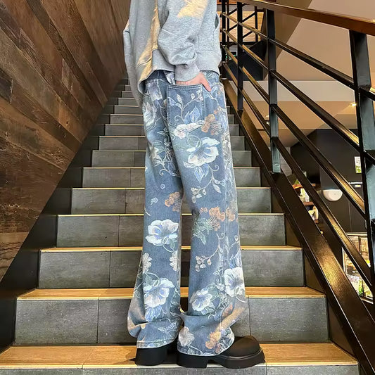 Floral Print Baggy Jeans - Streetwear Boulevard