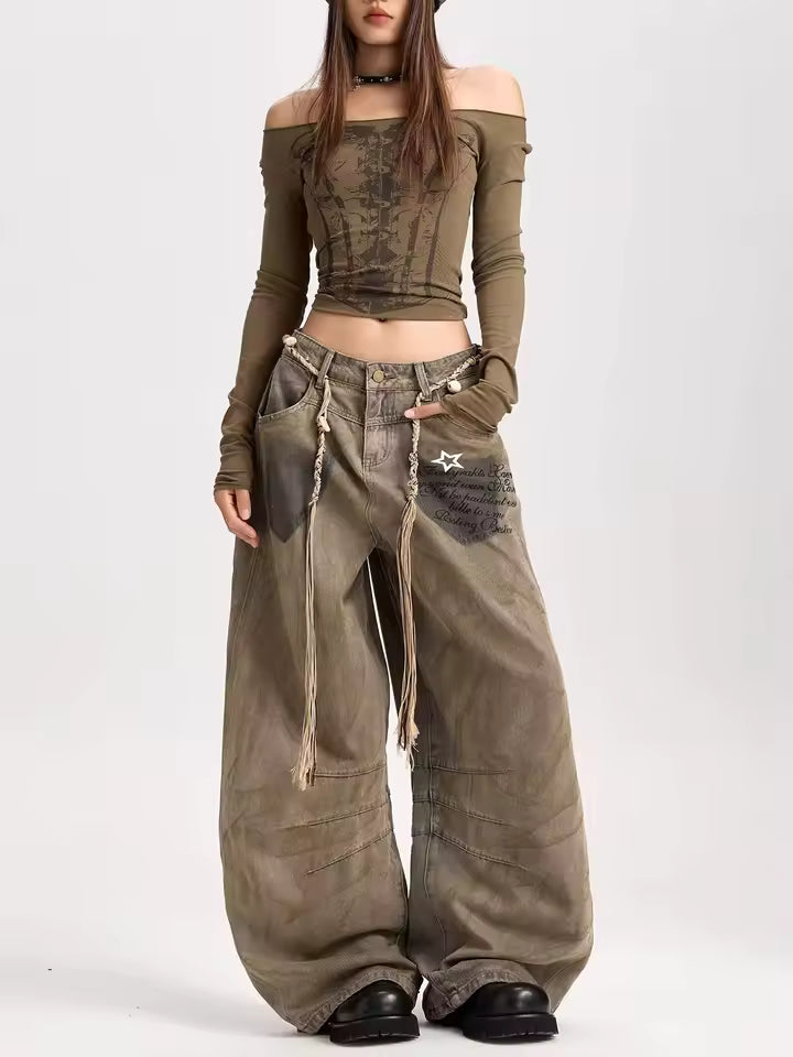 Distressed Mud Wash Denim Jeans