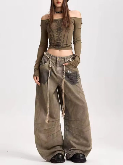 Distressed Mud Wash Denim Jeans