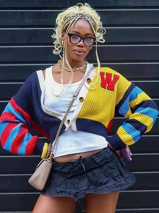 The "Varsity" Split Knit Sweater - Streetwear Boulevard