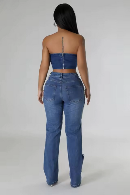 Pearl Waterfall Flare Jeans - Streetwear Boulevard