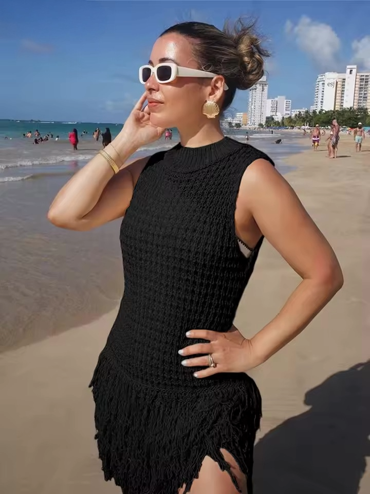 The Kinetic Knit Fringe Dress - Streetwear Boulevard