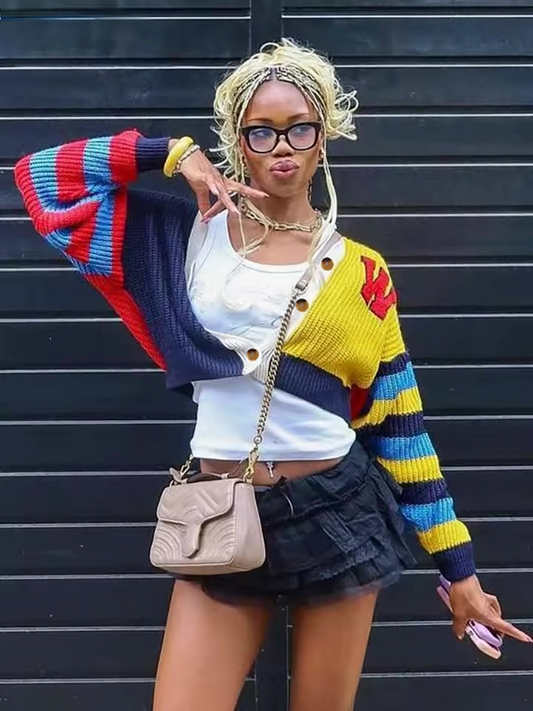 The "Varsity" Split Knit Sweater - Streetwear Boulevard