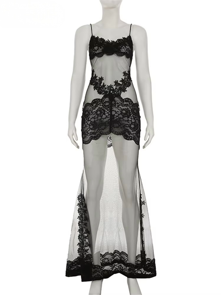 See-Through Embroidered Slip Dress