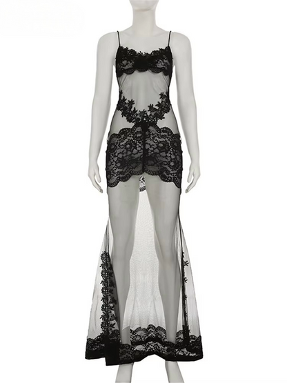 See-Through Embroidered Slip Dress