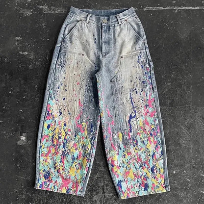 Baggy Multicolor Paint Splatter Jeans - Streetwear Boulevard