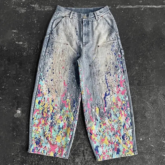Baggy Multicolor Paint Splatter Jeans - Streetwear Boulevard