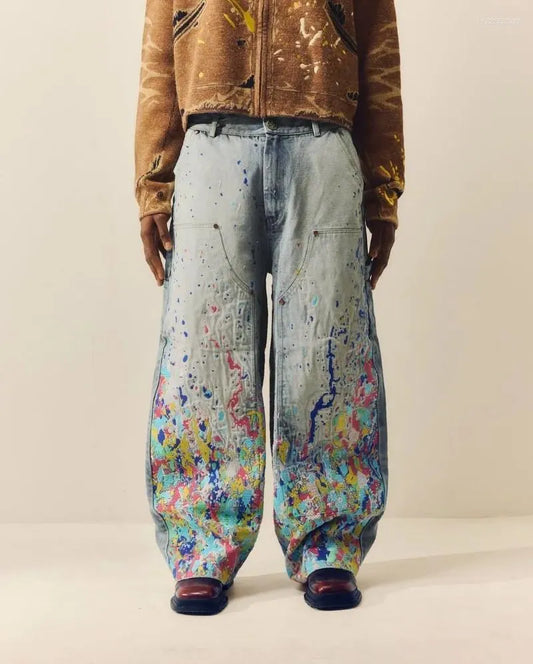 Baggy Multicolor Paint Splatter Jeans - Streetwear Boulevard