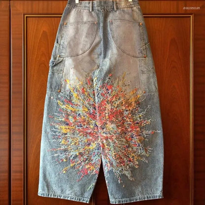 Baggy Multicolor Paint Splatter Jeans - Streetwear Boulevard